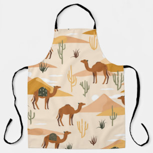 Seamless pattern with camels, dunes and cacti. Cut Apron