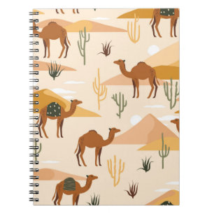 Seamless pattern with camels, dunes and cacti. Cut Notebook