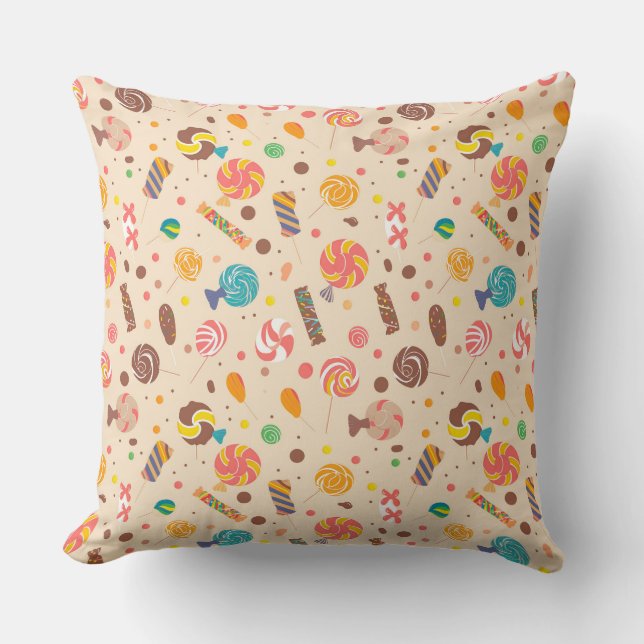 Seamless pattern with candies, lollipops, beige ba cushion (Front)