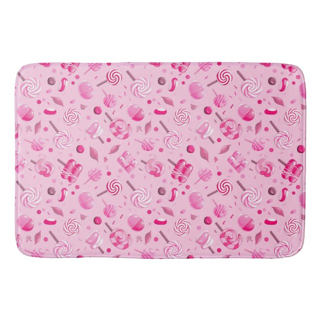 Seamless pattern with candies, lollipops, blue bac bath mat (Front)