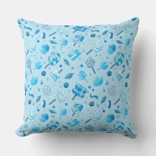 Seamless pattern with candies, lollipops, blue bac cushion