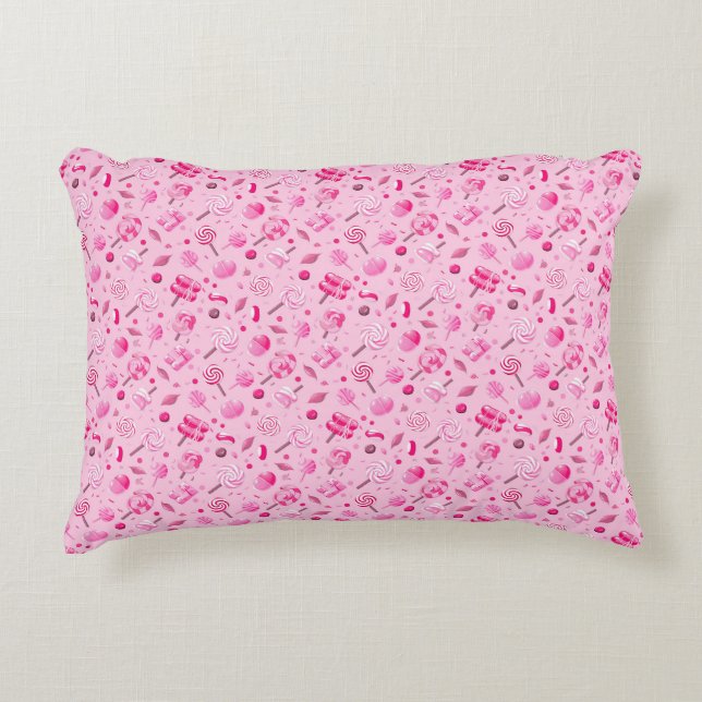 Seamless pattern with candies, lollipops, blue bac decorative cushion (Front)