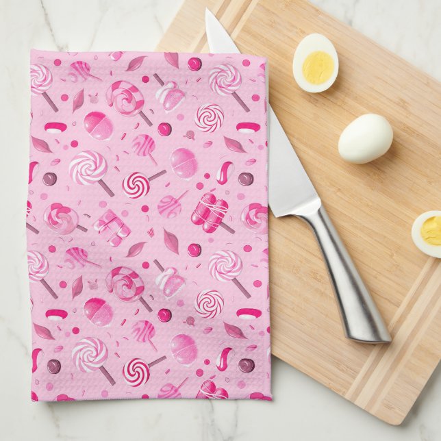 Seamless pattern with candies, lollipops, blue bac tea towel (Quarter Fold)