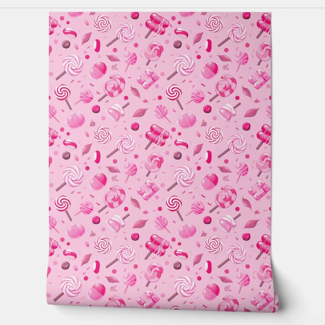 Seamless pattern with candies, lollipops, blue bac wallpaper (Unrolling)