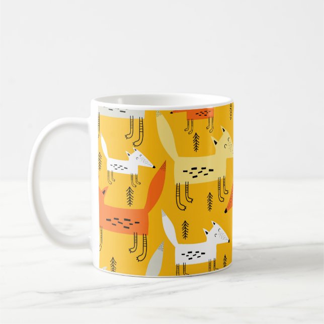 Seamless pattern with cartoon foxes, decor element coffee mug (Left)