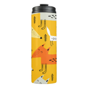 Seamless pattern with cartoon foxes, decor element thermal tumbler