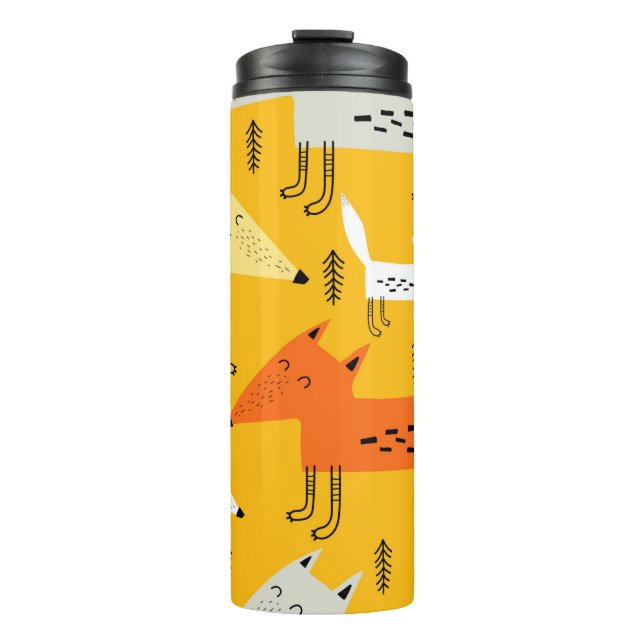 Seamless pattern with cartoon foxes, decor element thermal tumbler (Front)