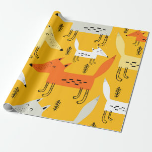 Seamless pattern with cartoon foxes, decor element wrapping paper