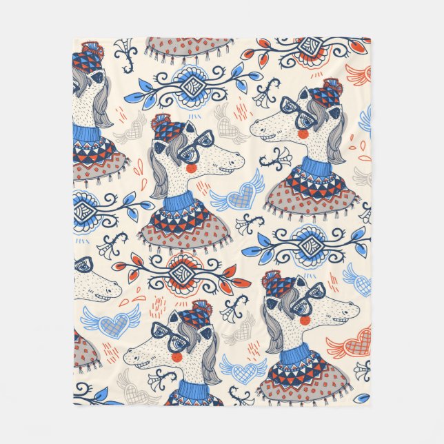  seamless pattern with cartoon horsespattern,anima fleece blanket (Front)