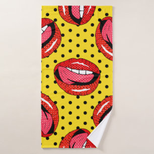 Seamless pattern with cartoon patch badges with li bath towel