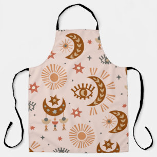 seamless pattern with celestial eye, moon, sun apron