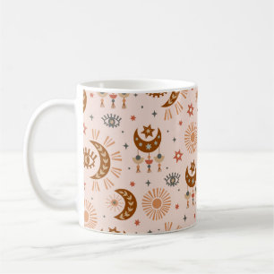 seamless pattern with celestial eye, moon, sun coffee mug