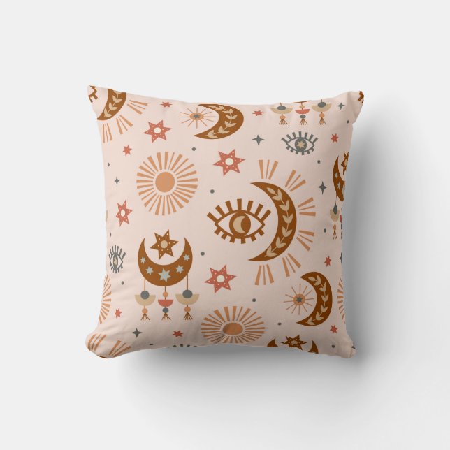 seamless pattern with celestial eye, moon, sun cushion (Front)