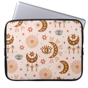 seamless pattern with celestial eye, moon, sun laptop sleeve
