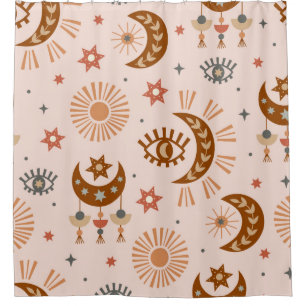 seamless pattern with celestial eye, moon, sun shower curtain