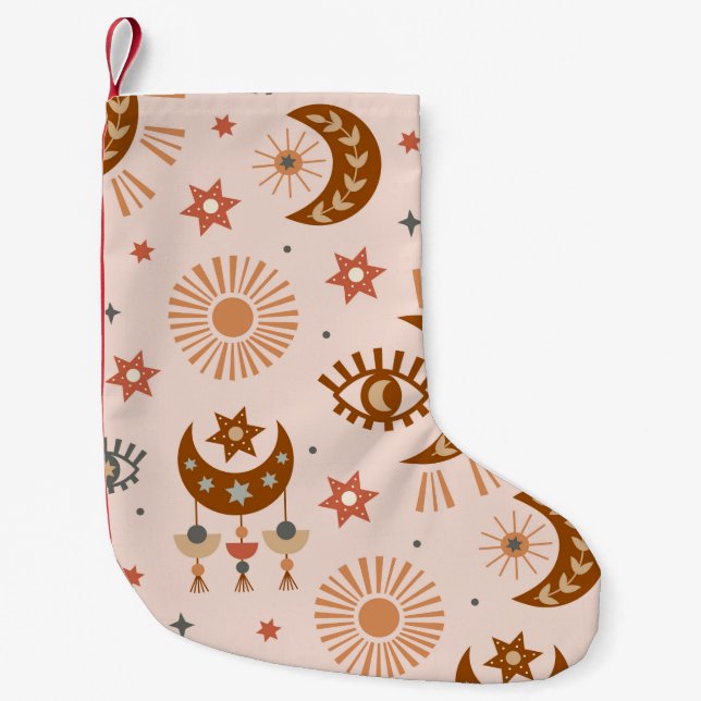 seamless pattern with celestial eye, moon, sun small christmas stocking (Front)
