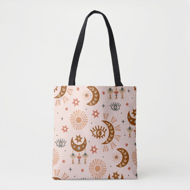 seamless pattern with celestial eye, moon, sun tote bag (Front)