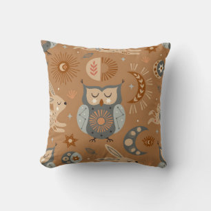seamless pattern with celestial owl and hare cushion