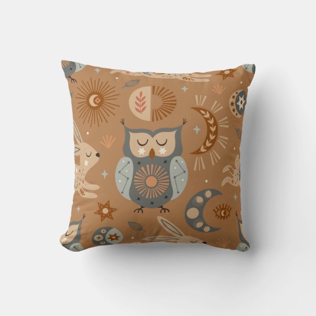 seamless pattern with celestial owl and hare cushion (Front)