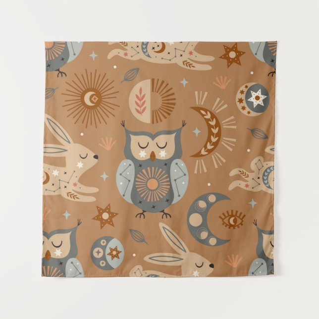 seamless pattern with celestial owl and hare tapestry (Front)