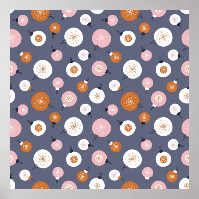 Seamless pattern with Christmas balls on a dark ba Poster (Front)