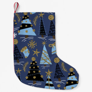 Seamless pattern with Christmas glitter trees, bel Small Christmas Stocking