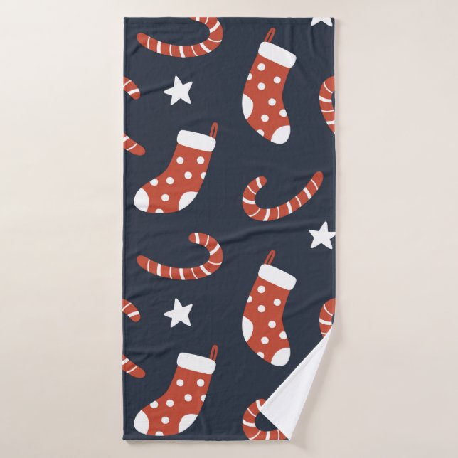 Seamless pattern with christmas socks,candy canes  bath towel (Bath Towel)