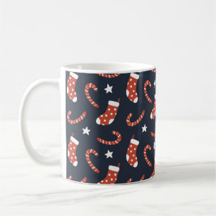 Seamless pattern with christmas socks,candy canes coffee mug