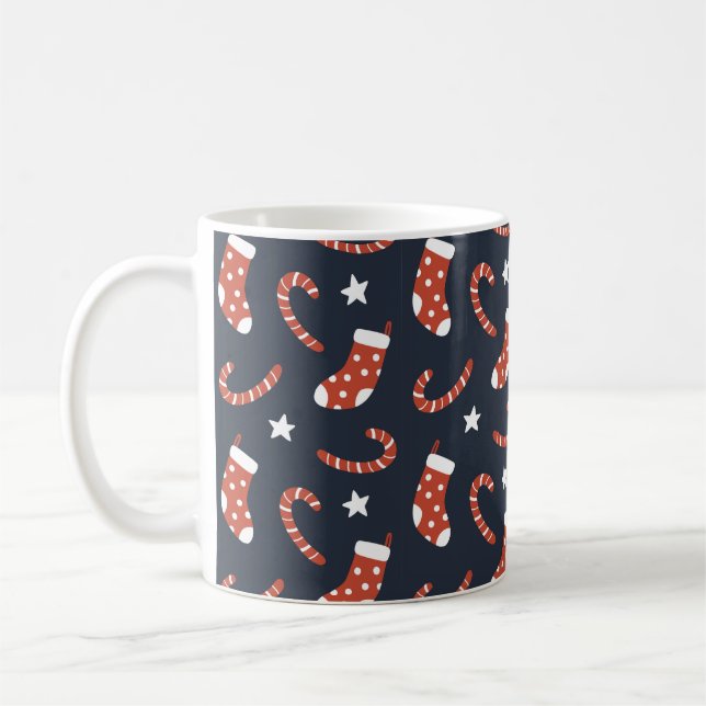 Seamless pattern with christmas socks,candy canes  coffee mug (Left)
