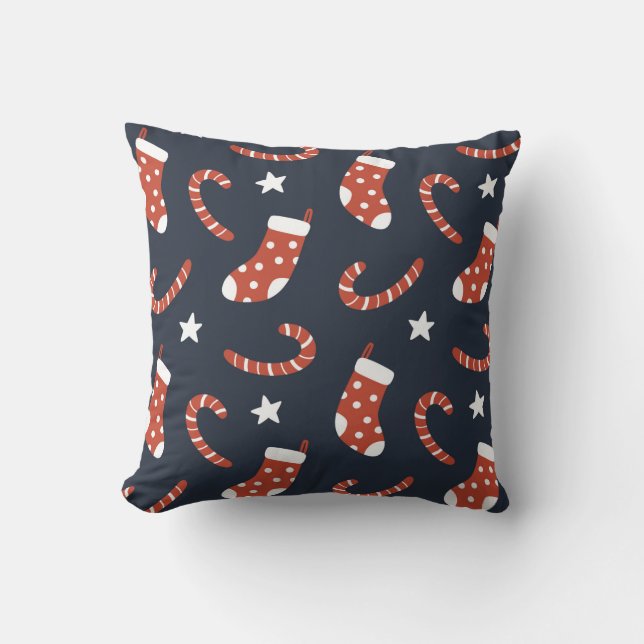 Seamless pattern with christmas socks,candy canes  cushion (Front)