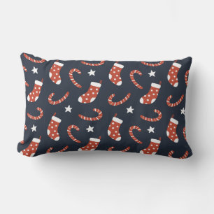Seamless pattern with christmas socks,candy canes  lumbar cushion