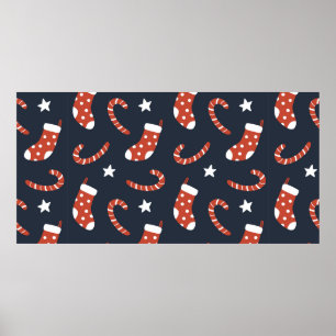 Seamless pattern with christmas socks,candy canes poster