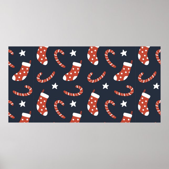 Seamless pattern with christmas socks,candy canes  poster (Front)
