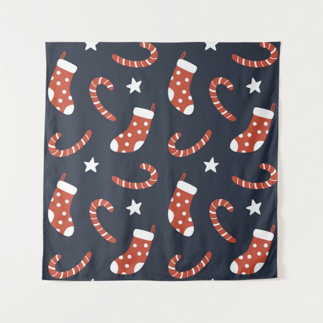 Seamless pattern with christmas socks,candy canes  tapestry (Front)