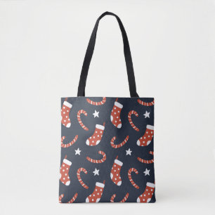Seamless pattern with christmas socks,candy canes tote bag