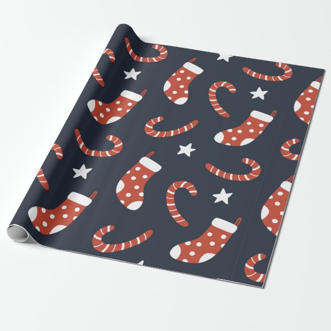 Seamless pattern with christmas socks,candy canes  wrapping paper (Unrolled)