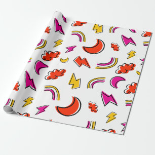 Seamless pattern with cloud lightning bolt rainbow wrapping paper