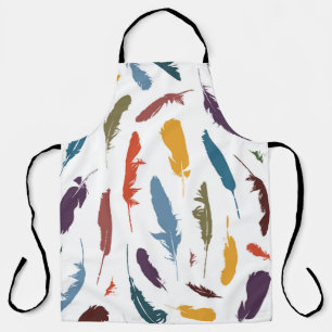 Seamless pattern with colored feathers on a light. apron