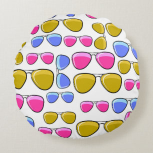 Seamless pattern with colorful fashion retro aviat round cushion