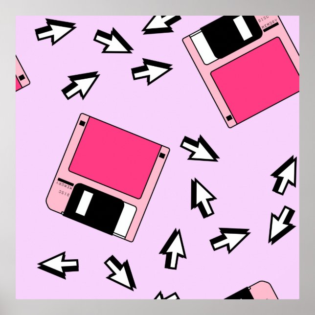 Seamless pattern with colorful floppy disk in vapo poster (Front)