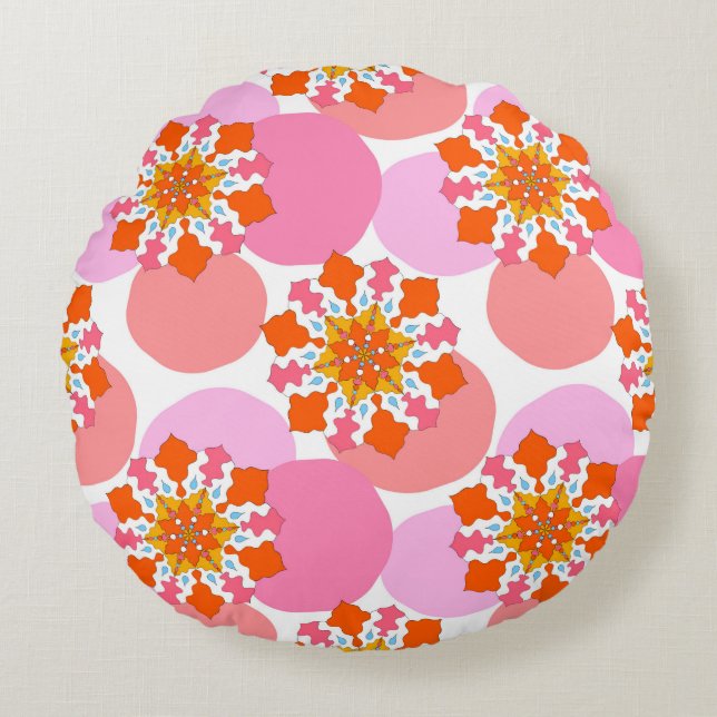 Seamless pattern with colorful mandalas. Bright te Round Cushion (Front)