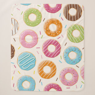 Seamless pattern with colorful tasty glossy donuts sherpa blanket