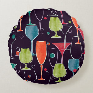 Seamless pattern with colorful watercolor cocktail round cushion
