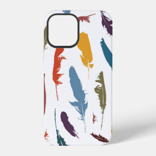 Seamless pattern with coloured feathers on a light iPhone 12 case
