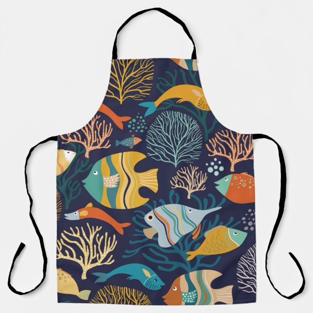 Seamless pattern with colourful fish and aquatic p apron (Front)