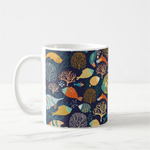 Seamless pattern with colourful fish and aquatic p coffee mug