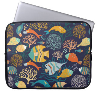 Seamless pattern with colourful fish and aquatic p laptop sleeve
