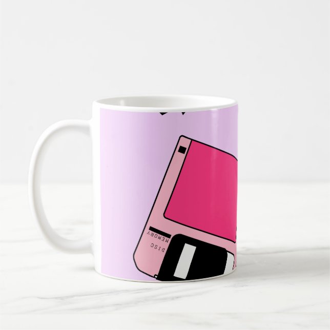 Seamless pattern with colourful floppy disc in vap coffee mug (Left)