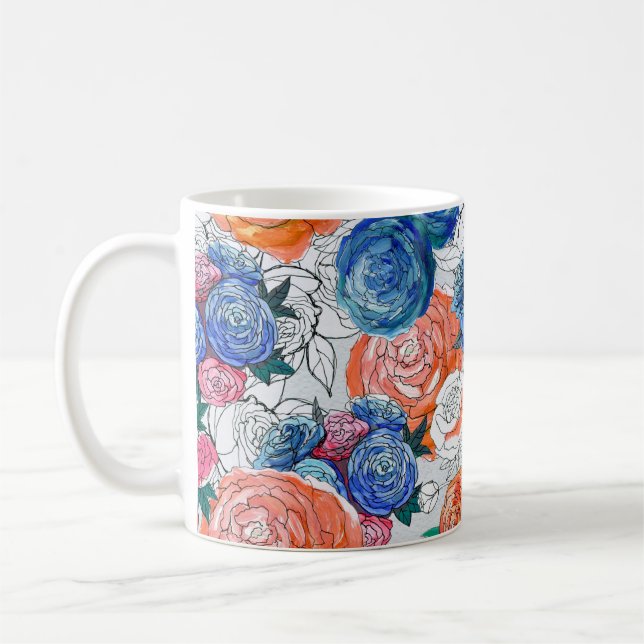 Seamless pattern with colourful flowers coffee mug (Left)