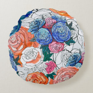 Seamless pattern with colourful flowers round cushion
